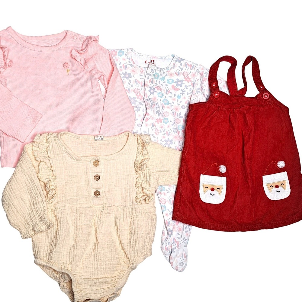 Baby‎ 6-9M Girl Clothes 4 Piece Lot Dress Sleepers Romper Carters E=MC 100